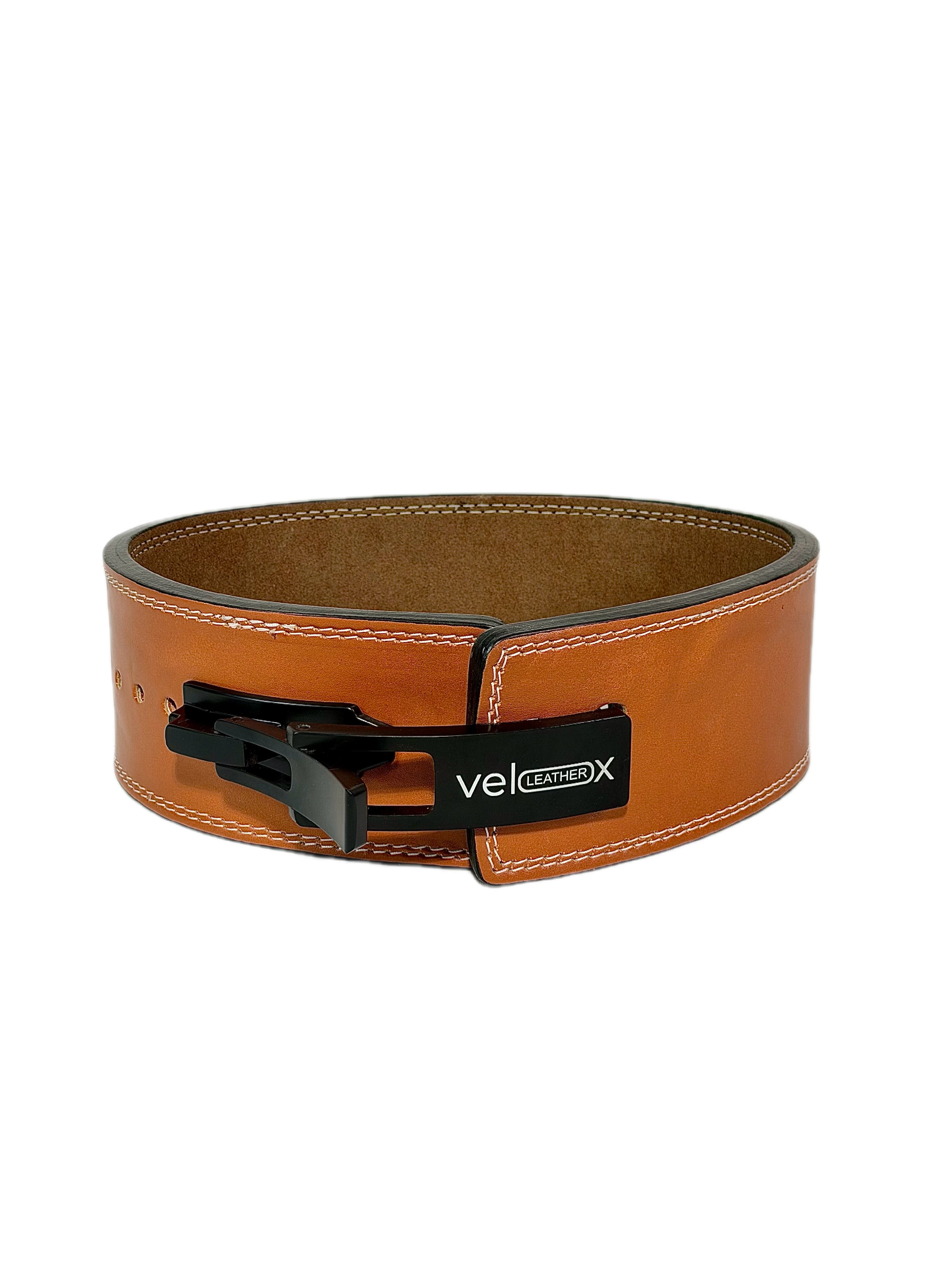 Tan Brown Leather Weightlifting Lever Belt