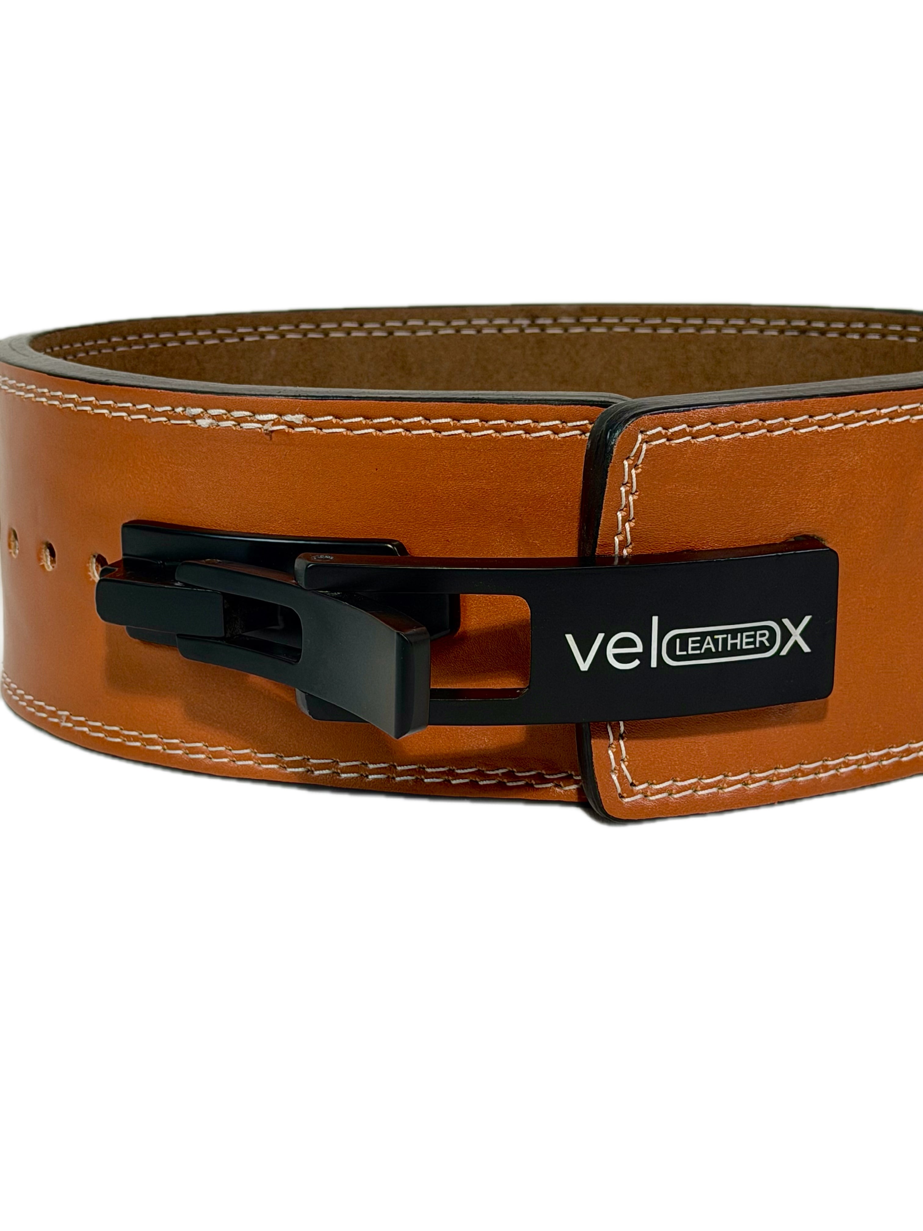 Tan Brown Leather Weightlifting Lever Belt