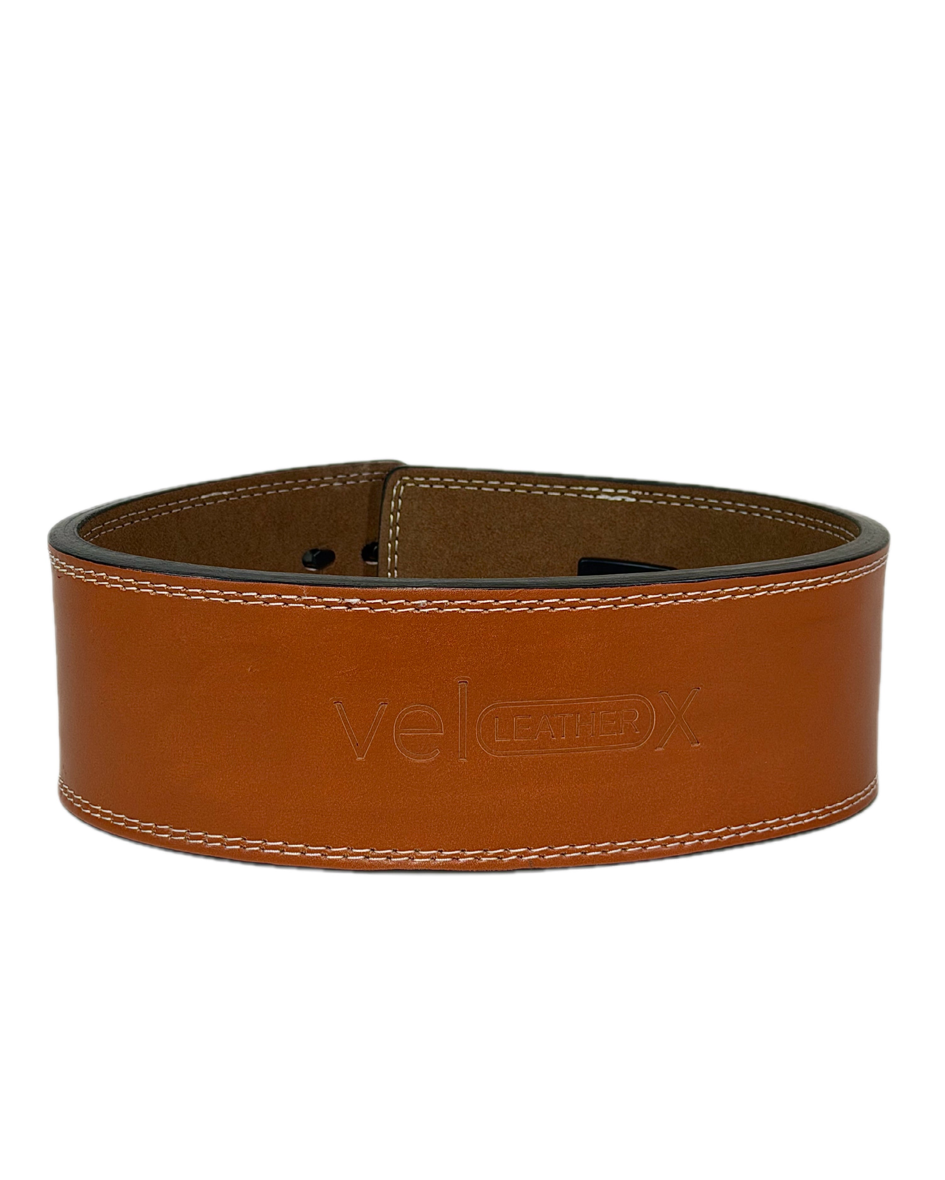 Tan Brown Leather Weightlifting Lever Belt